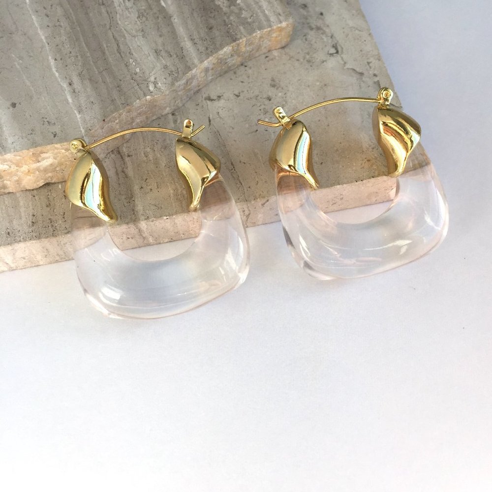 NEW~ Anthropologie Clear Resin Hoop Earrings - Picture 6 of 10